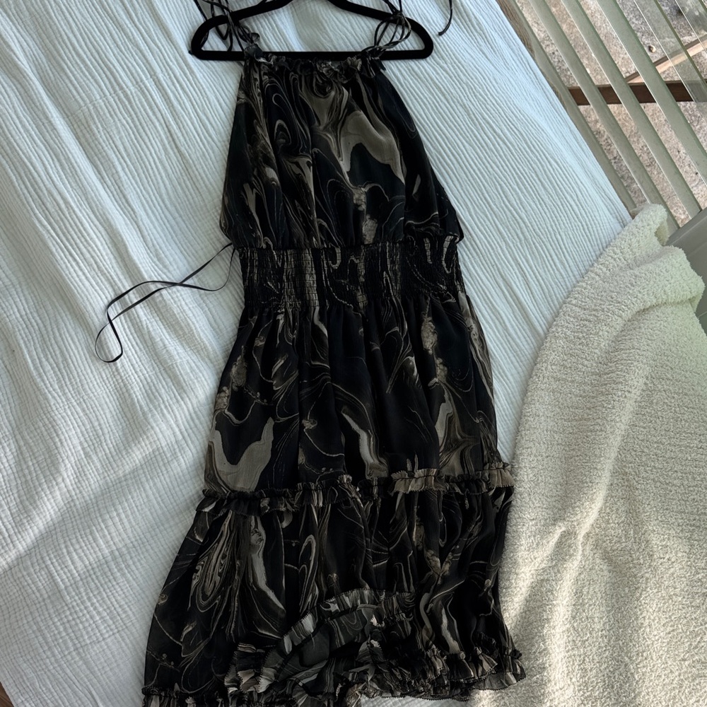 Banana Republic Black and Gray Marble-Print Midi Dress